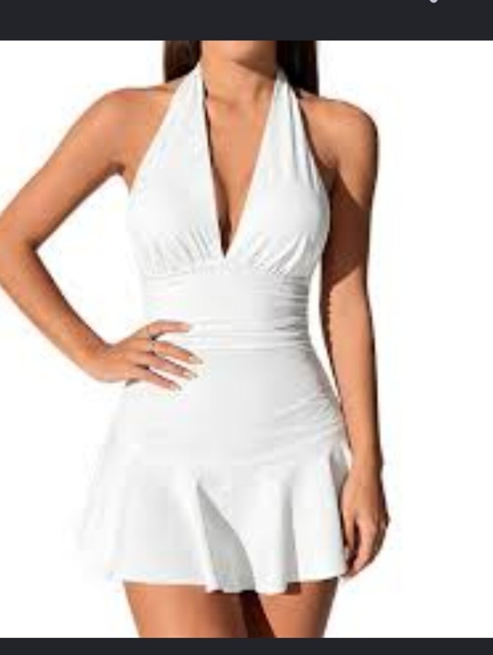White Halter Neck Open Back Mini Dress Skorts Shorts Underneath Stretchy Low Cut